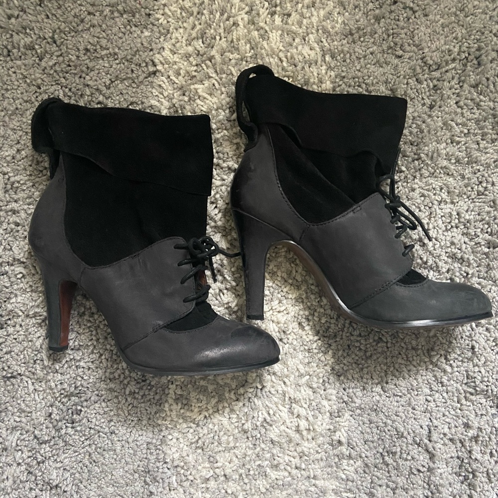 Anthropologie No 704b. Suede and leather black heeled boots
